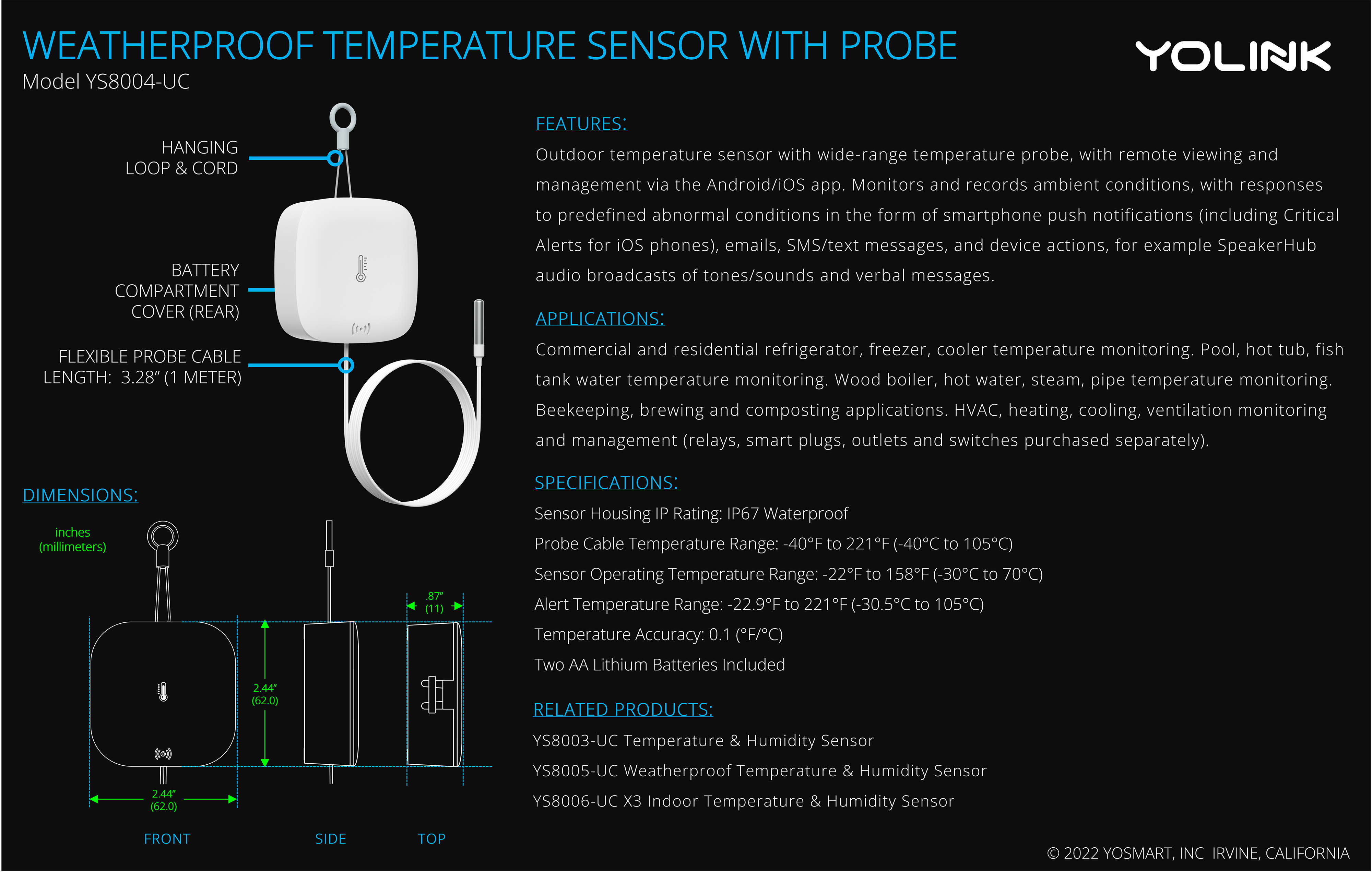 Smart Temperature Humidity Sensor Works w/Alexa IFTTT, 1/4 Mile Super Long  Range Wireless Digital Hygrometer with Alarm